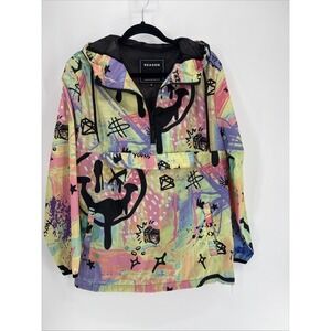 Reason Graffiti Drip Smiley Face Hoodie Mens Medium Streetwear Hoodie Lined